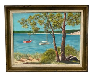Polpis Harbor Nantucket Coast Landscape Oil Painting, Signed Eleanor Hebberd - #C1