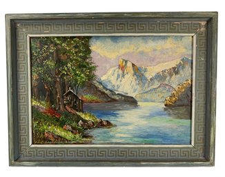 Lakeside Cabin Landscape Impressionist Oil On Board Painting, Signed HK Davis - #A11