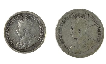1936 George V Canadian 10 Cent Silver Coin & 1912 George V Canadian 5 Cent Silver Coin - #JC-B