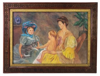 'Children Playing With A Cat' Pastel On Paper, (After) Mary Cassett - #A10