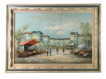 Urban Flower Market Oil On Canvas Painting, Signed Reid - #BR