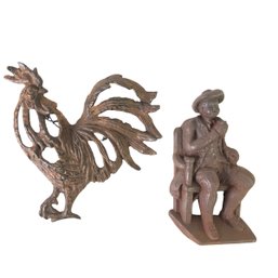 Metal Rooster Plaque & Victorian Cast Iron Doorstop - #S22-3
