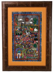 Framed Mexican Amate Bark Folk Art Painting - #R3