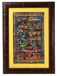 Framed Mexican Amate Bark Folk Art Painting - #A6