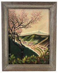 Mid-Century Mount Fuji, Japan Landscape Oil On Board Painting, Signed - #R2