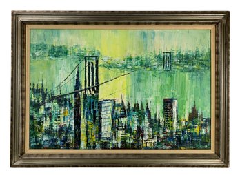 Impressionist Brooklyn Bridge Oil On Canvas Painting, Signed Hayden - #SW-6