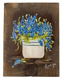 Floral Still Life Oil On Wood Board Painting, Signed - #S5-3