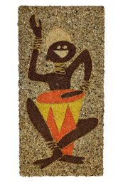 Mid-Century Modern African Bongo Drum Player Gravel Art Panel - #S19-F