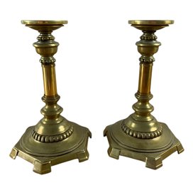 Gothic Revival Style Brass & Cast Iron Candlesticks (Set Of 2) - #S1-5
