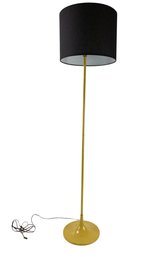 Mid-Century Modern Yellow Metal Floor Lamp With Black Drum Shade (WORKS) - #FF