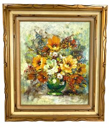Floral Still Life Oil On Canvas Painting, Signed - #A6