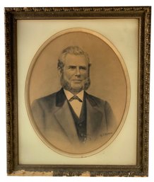 Antique Gentleman's Portrait Chromolithograph By SJ Madden, Linen Backed, Ornately Framed - #SW-10