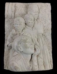 Vintage Folk Art African Plaster Bas-Relief Sculpture, Signed - #S11-4