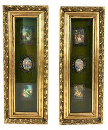 Italian Rococo Style Framed Miniature Pastoral Prints On Velvet - #R1