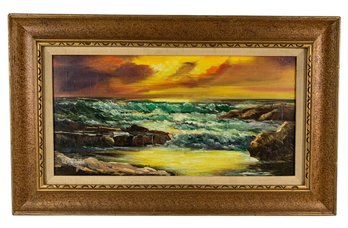 Mid-Century Sunset Seascape Oil On Canvas Painting, Signed Legrange - #S13-F