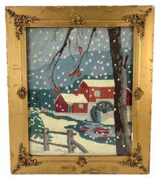 Vintage Framed Bucilla Needlepoint 'First Snow' - #S13-F