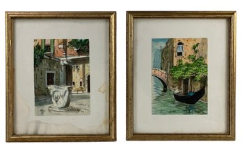 Venetian Landscape Watercolor Paintings, Signed - #R1