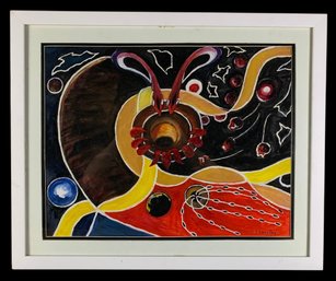 Abstract Surrealist Oil Painting On Board, Signed F.V. Woolley - #BR-5