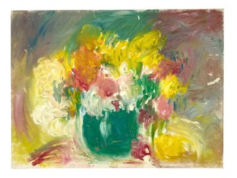 Mid-Century Abstract Floral Still Life Oil On Board Painting - #R3