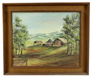 Hillside Baryard Landscape Oil On Canvas Painting, Signed Julie Kavanagh - #LBW-W