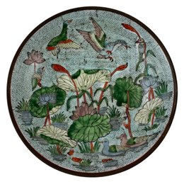 Chinese Porcelain Dish Hand Decorated With Lotus Flowers & Birds - #S13-2