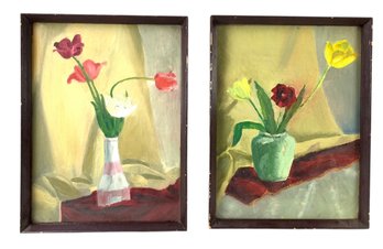 Vintage Floral Still Life Oil On Board Paintings, Signed Joe Kennedy - #R2