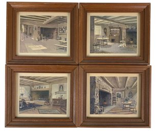 Colonial-Era Farmhouse Kitchen Framed Art Prints, Copyright 1958 By A. Lambert - #S12-3