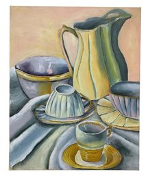 Porcelain Still Life Acrylic On Canvas Painting, Signed - #C1