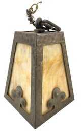 Antique Hammered Iron Slag Glass Electrified Pendant Light - #S8-2