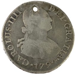 1794 Mexico Spanish Colony 2 Reales Silver Coin - #JC-B