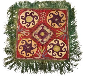 Antique Uzbekistan Suzani Solar Disk Embroidered Textile - #S1-2