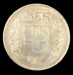 1933-B Switzerland 5 Francs Silver Coin - #JC-B10
