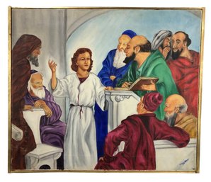 Mid-Century 'The Boy Jesus In The Temple' Oil On Canvas Painting, Signed - #RBR-F