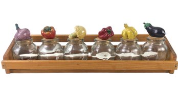 Retro Style Wall Mount Spice Rack With Ceramic Vegetable Stoppers - #S6-3