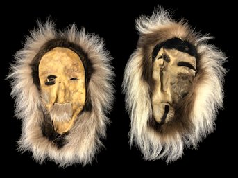 Vintage Inuit Alaskan Eskimo Genuine Fur & Leather Masks - #S16-3