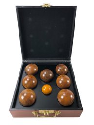 Carved Wood Bocce Ball Game With Case - #S16-1