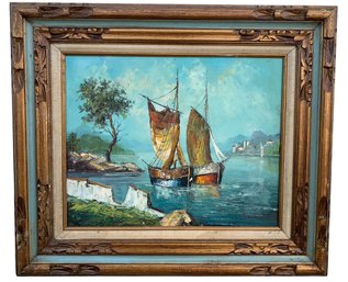 Francesco Rossini (Italian, 20th C.) Signed Oil Painting On Canvas, Coastal Scene - #A6