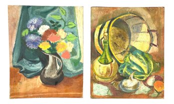 Mid-Century Still Life Oil On Board Paintings - #S5-4