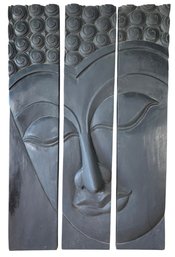 Carved Wood Buddha 3-Piece Wall Panel - #SC