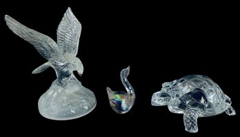 Cristal D'Arques Bald Eagle, Iridescent Glass Swan & Crystal Tortoise Figurines - #FS-6