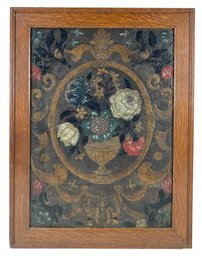 Baroque Floral Hand Painted Embossed Leather Wood Panel - #S28-F