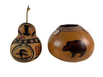 Native American Hand Painted Gourds (One Signed) - #S10-3