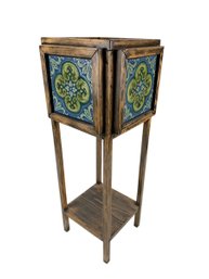 Italian La Campanella Terra Cotta Tile & Wood Plant Stand - #FF