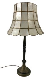 Vintage Brass Lamp With Capiz Shell Scalloped Shade (WORKS) - #W1