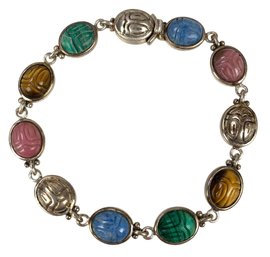 Sterling Silver Multi-Stone Scarab Beetle Bracelet - #JC-B
