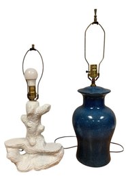 1957 Chalkware Lamp By Columbia Lamp Co. & Blue Speckled Table Lamp (WORK) - #S16-5