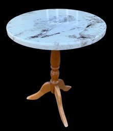 Round Faux Marble & Wood Side Table - #FF