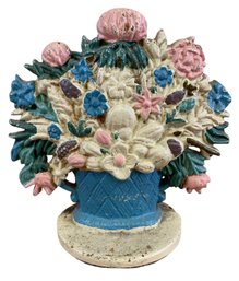 Vintage Cast Iron Floral Basket Doorstop - #FS-5