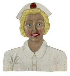 Vintage Painted Aluminum Red Cross Nurse Plaque - #S9-2