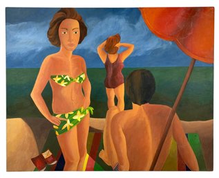 Figurative Expressionist Beach Scene Oil On Canvas Painting - #SW-7